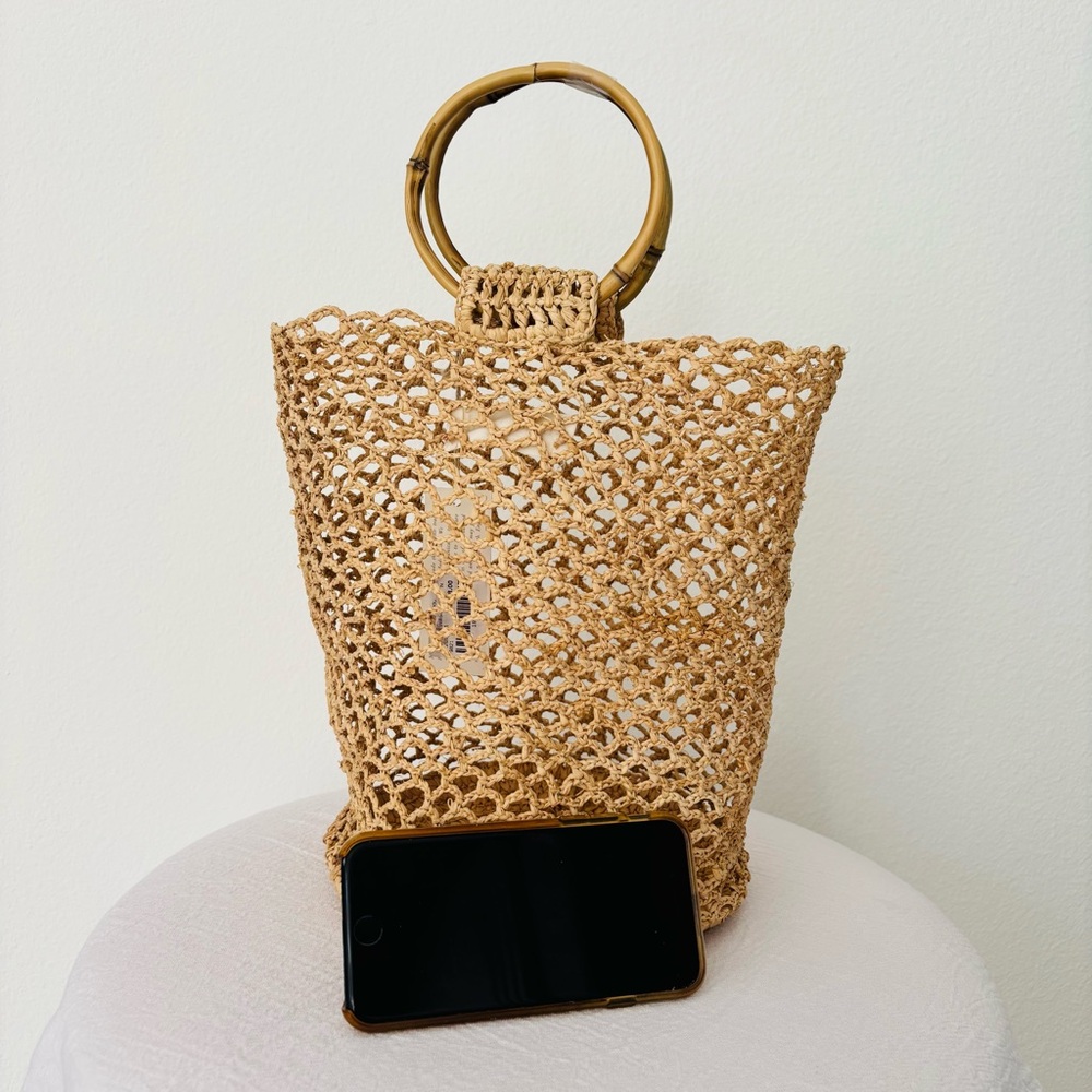 Mar Y Sol Willow Wristlet Tote NWT Handmade Crochet Natural Raffia - Picture 4 of 8